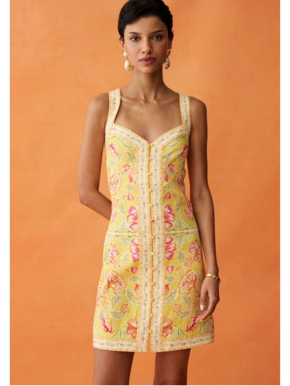 Women's ANAYA Dolores Dress Floral Print Mini Dress Yellow Pink Size 4